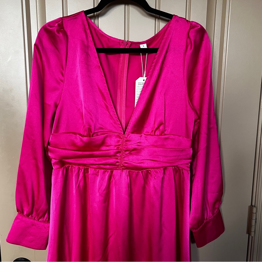 Boutique Pink Satin Maxi Dress, Large NWT